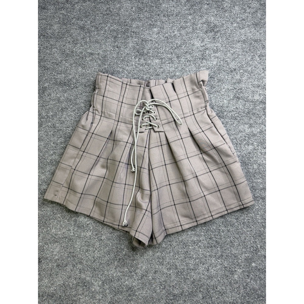 Women's Sz XS Plaid‎ Shorts Gray Plaid Side Pockets  School Academia Preppy